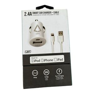 LBT 2.4A Smart Car Charger + Lightning Cable for iPhone‎ iPad iPod | New